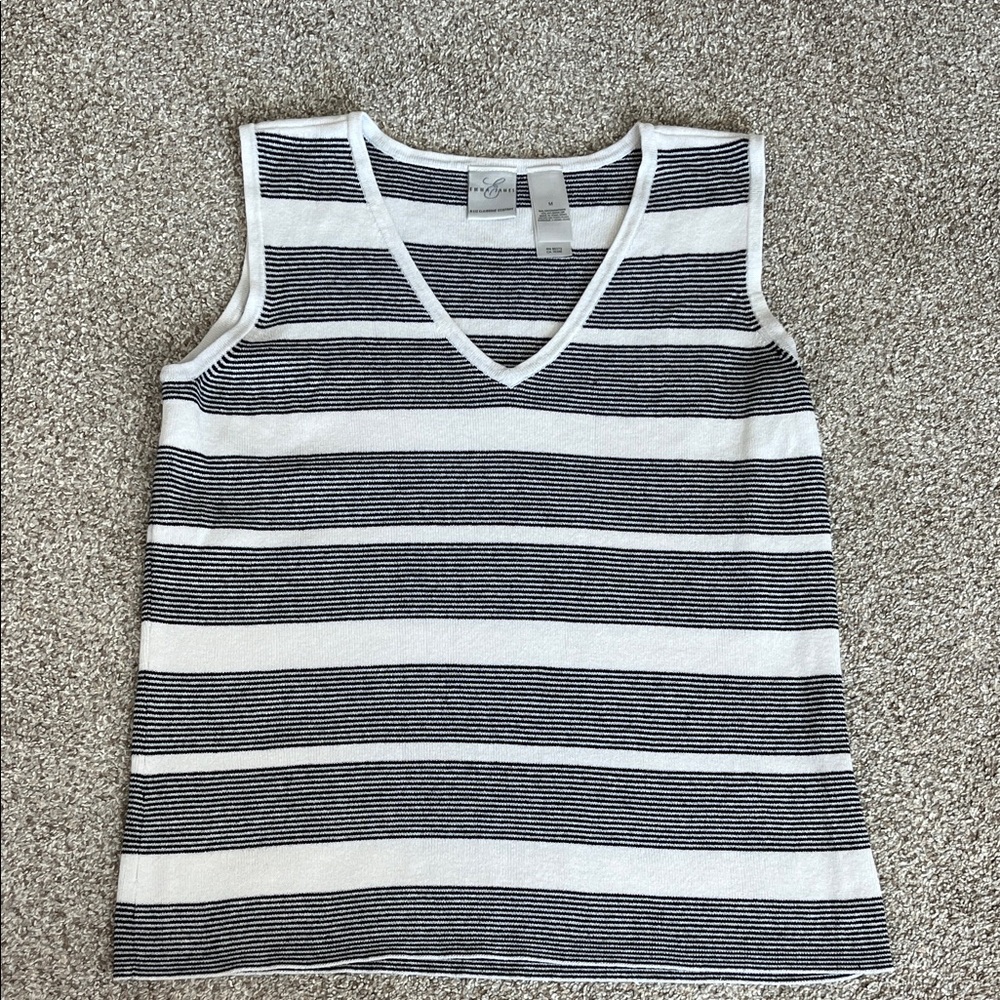 Emma James Black and White Striped Tank Top